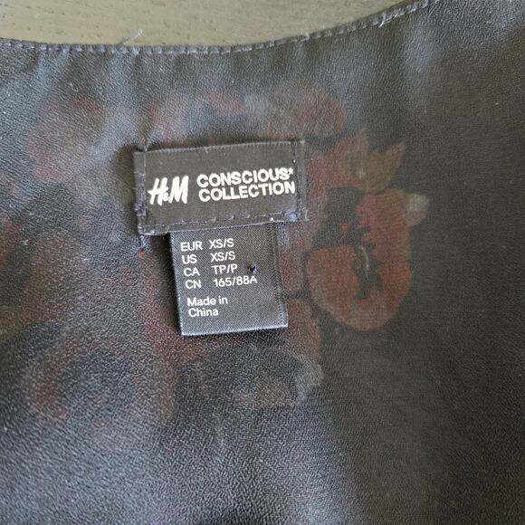 H&M Conscious Collection Floral Kimono Open Black Bold Recycled Women XS/X - Picture 10 of 12